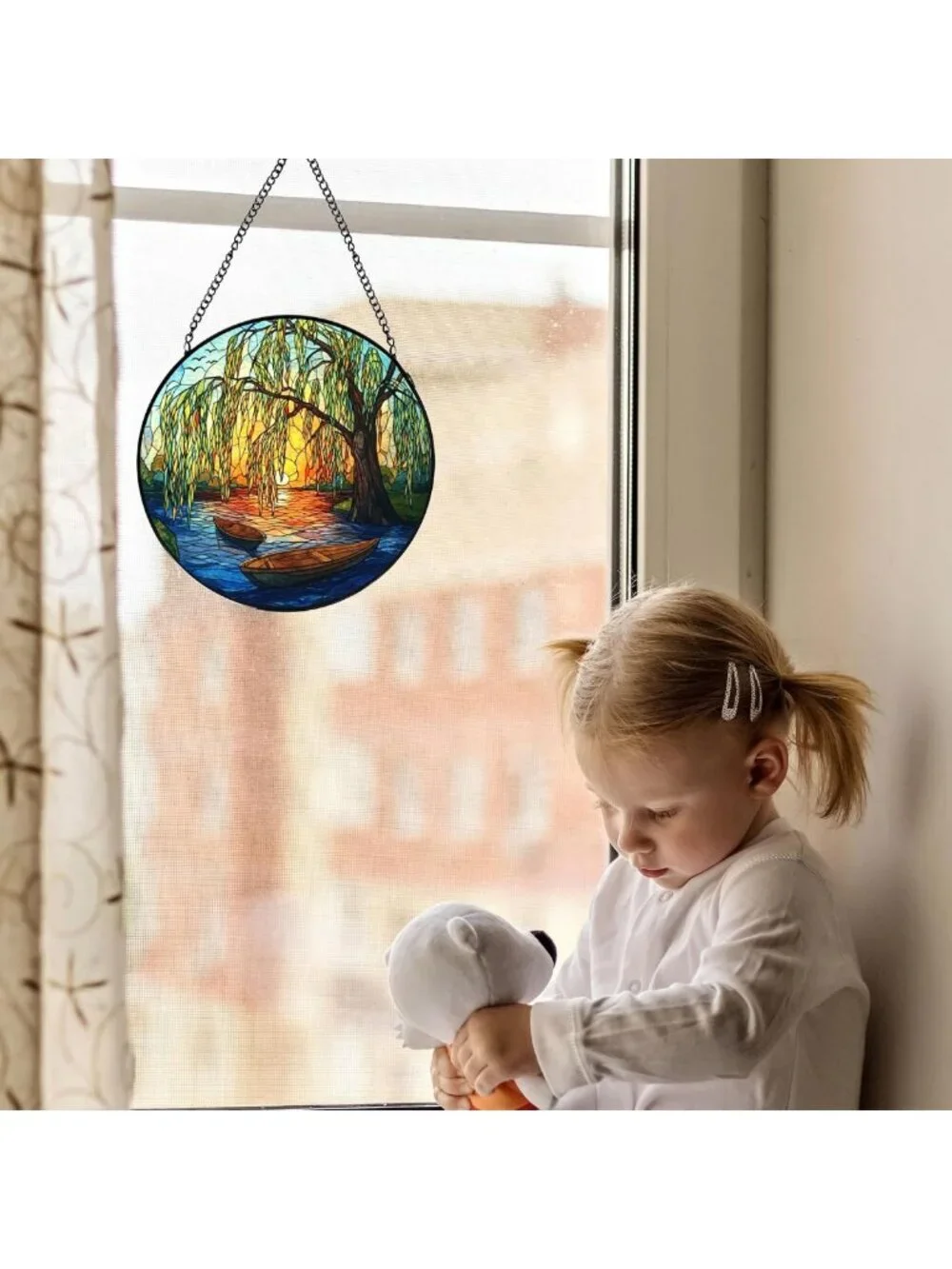 Stained Glass Weeping Willow Suncatcher - Nature Lover Gift, 7.9x7.9in Decor